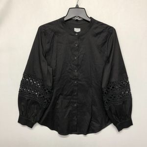 Chico's Women Long Sleeve Button Shirt Top Blouse Size 2 Black B225 -4